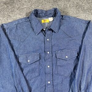 Vintage Work N Sport Denim Shirt 3XL Pearl Snap Cowboy Western Mechanic USA MADE